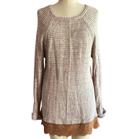 Womens Sweater Size Large Cream Western Layered Rodeo Chic Country Cottage Work - Picture 1 of 8